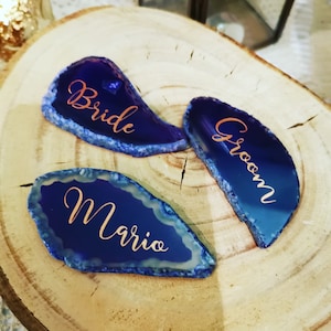 Tarjetas de lugar de boda de corte de ágata