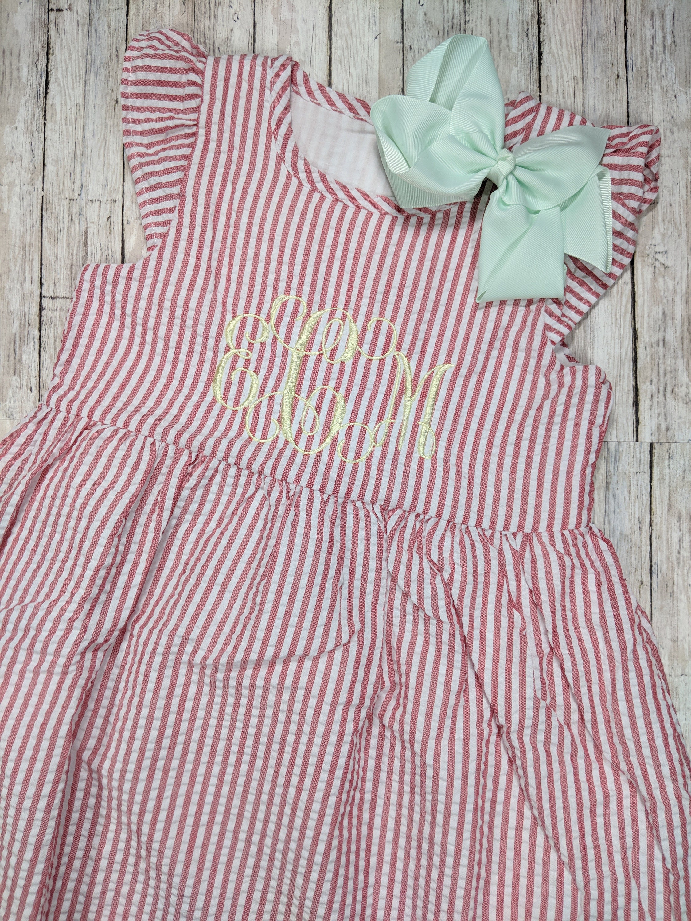Monogrammed Seersucker Easter Dress Girl Baby Toddler | Etsy