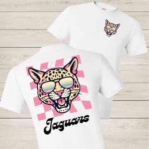 Retro Jaguar Mascot PNG: Sunglasses Clipart, Pink Checkered Design