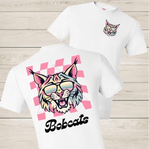 Retro Bobcats Mascot PNG: Sunglasses Clipart, Pink Checkered Design