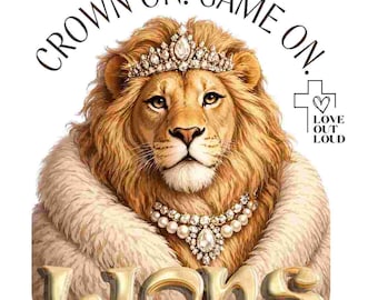 Bougie Lion, png-bestand: kroon op. Spel aan. – Glamoureuze mascotteontwerp, preppy dierenprint, shirt schoolgeest, sublimatieontwerp, digitale download