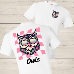 Retro Owls Mascot PNG: Sunglasses Clipart, Pink Checkered Design