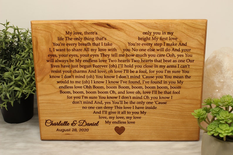First Dance Lyrics Engraved First Song Anniversary Gift Heart Shaped Couples Song Newlywed gift Engagement Gift Wedding Gift
