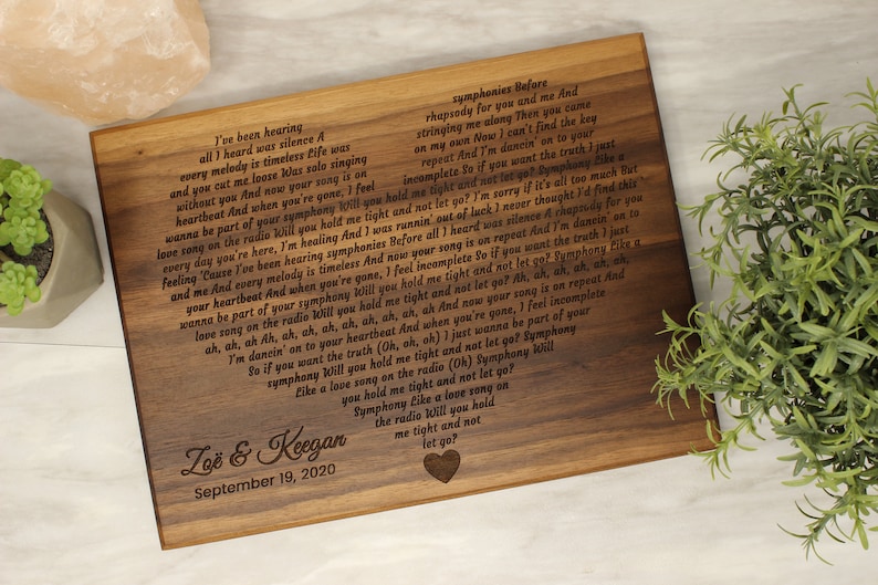 Wedding Song Lyrics Engraved, Wooden Anniversary Gift, First Dance Lyrics, 5th Anniversary, Wood Anniversary, Wedding Gift, Christmas Gift image 2