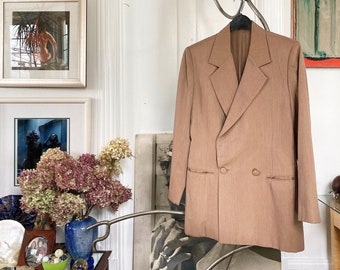 Vintage Brown Double Breasted Long Tan Blazer