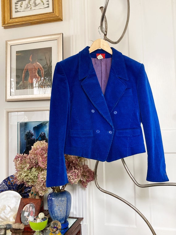 Vintage Kenzo Corduroy Cotton Blue Cropped Jacket - image 3