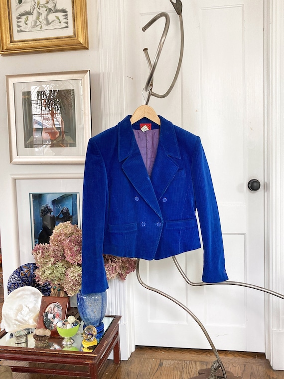 Vintage Kenzo Corduroy Cotton Blue Cropped Jacket - image 1