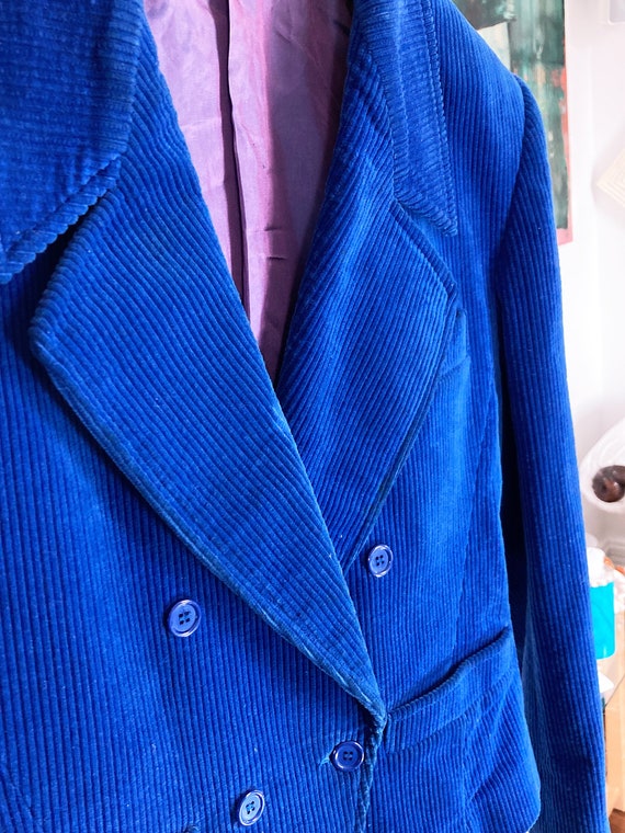Vintage Kenzo Corduroy Cotton Blue Cropped Jacket - image 6