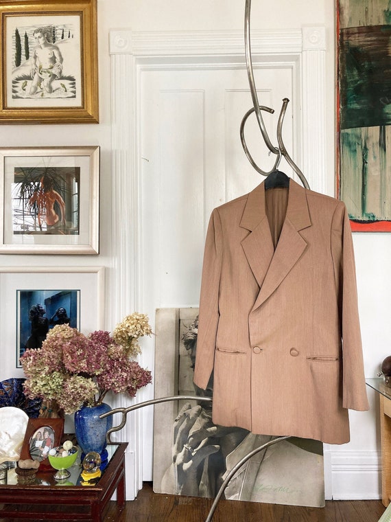 Vintage Brown Double Breasted Long Tan Blazer