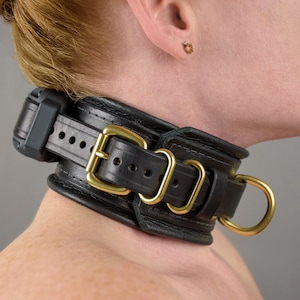 Obedience BDSM Collar Wide Remote Control Premium Leather image 1