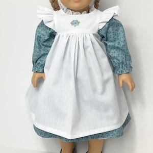 Doll Dress & Pinafore gift set for 18 in dolls- blue print cotton dress, hand embroidered pinafore, unique doll clothing, made in Maine