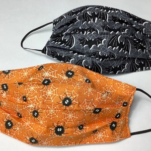 Set of 2 Cotton Face Masks- Halloween bats, spiders, fun autumn prints, comfortable