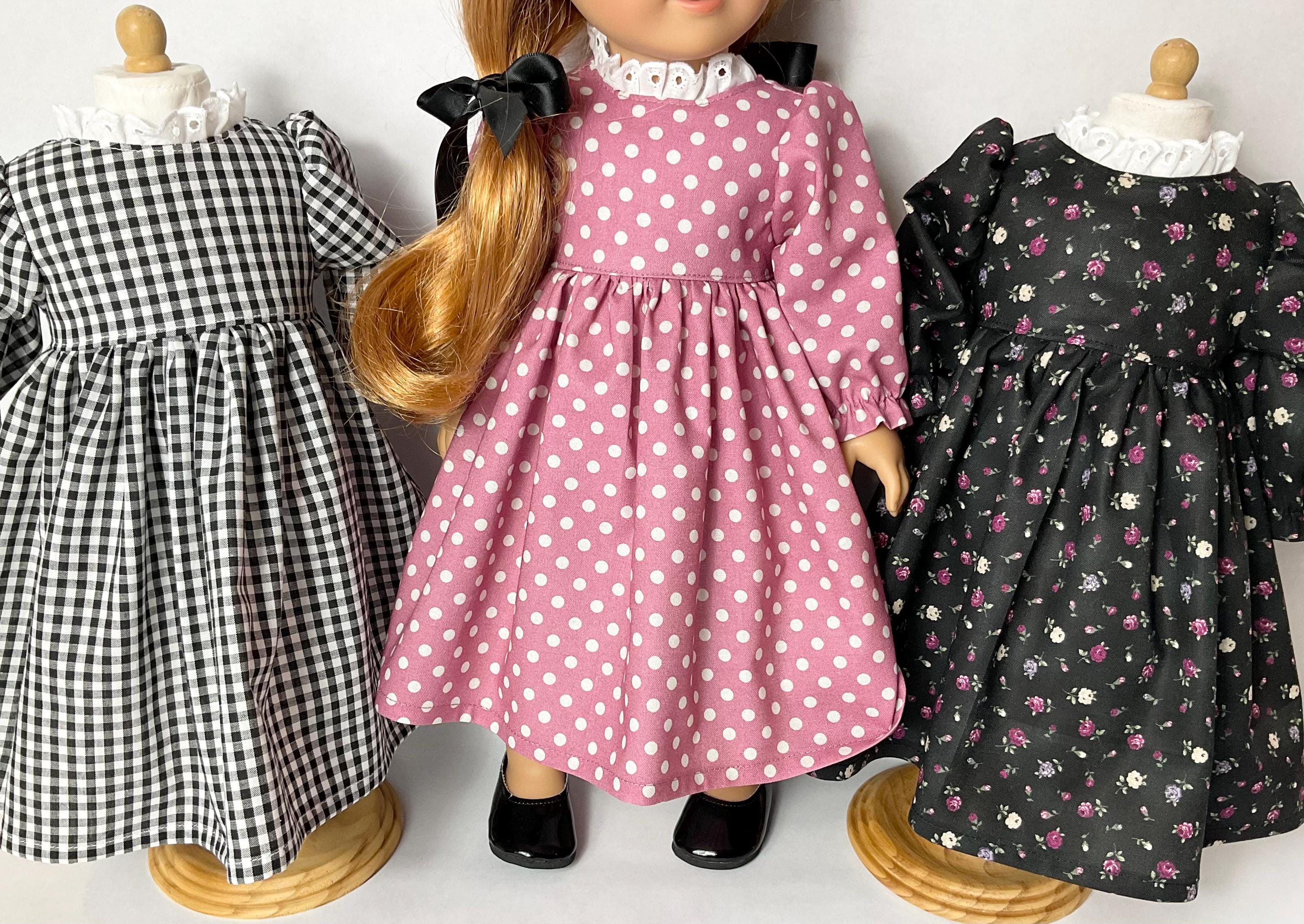 Doll Dresses Set 6 piece fits 18 in dolls- black gingham rose pink -…