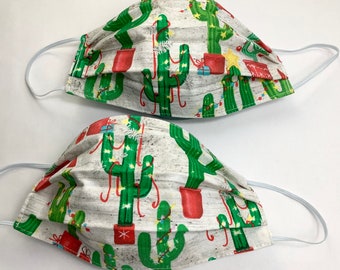 Cactus Christmas Set of 2 Face Masks- southwest theme, double layer, soft, comfortable, fun gift mask, made in Maine
