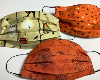 Set of 3 Cotton Face Masks- Halloween fun prints, comfortable, made in Maine