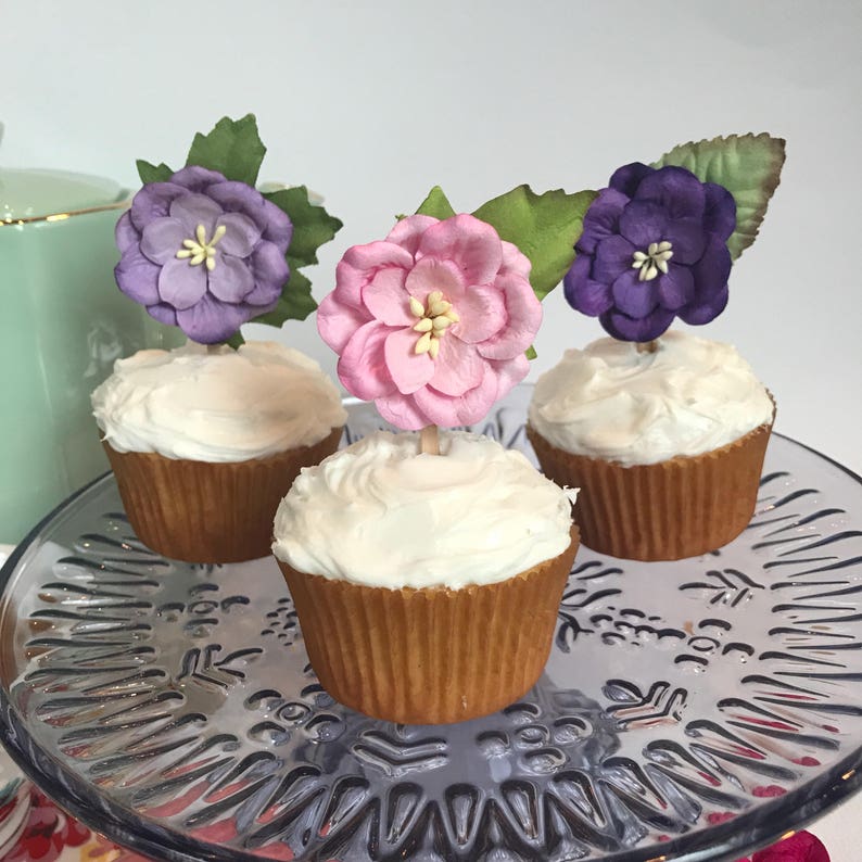 Flower Cupcake Toppers Wedding Cupcake Toppers Rustic Boho Etsy