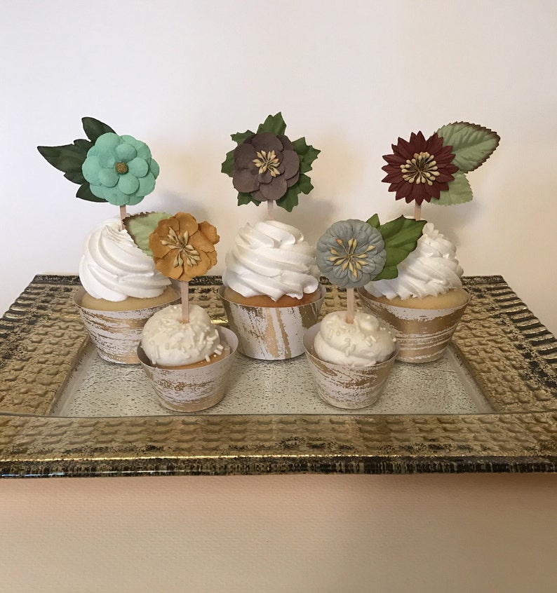 Rustic Wedding Cupcake Toppers Flower Cupcake Toppers Fall Etsy