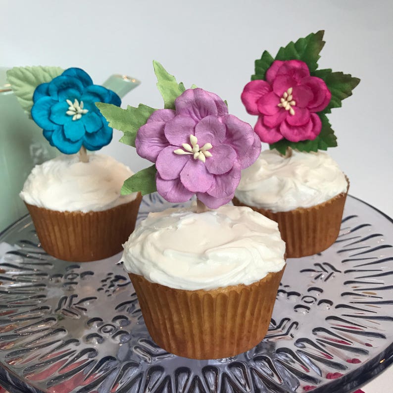 Flower Cupcake Toppers Wedding Cupcake Toppers Rustic Boho Etsy