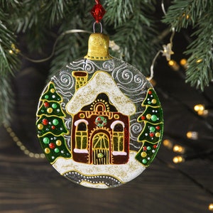 Christmas Ball Transparent Glass Painted Ornament, Colorful Art Winter Scene Home Decor