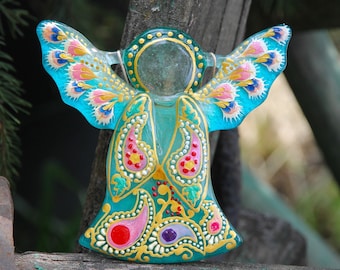 Angel Fused Glass Little Ornament for Christmas Painted Easter Gift for Newborn