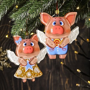 Pig 2019 Symbol ; Fused Glass Christmas Ornaments; Christmas Tree Decoration; Funny Christmas; Art Glass Chinese symbol; New Year design