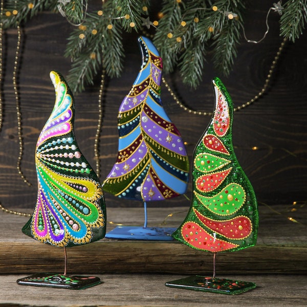 Weihnachtsbaum Fusing Glas Bunte Figur Gemalt Weihnachtskunst Modernes Geschenk