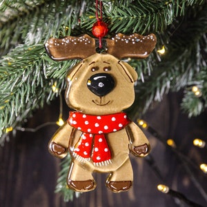 Reindeer Fused Glass Funny Christmas Tree Ornament Colorful Art Painted Gift