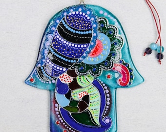 Hamsahand glazen wanddecoratie boze oog bescherming kunst