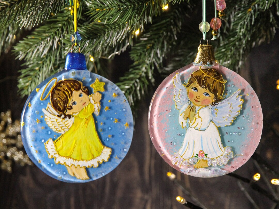 Palline Di Natale In Vetro Dipinte A Mano Angelo Ornamento di Natale Simpatica decorazione natalizia in vetro