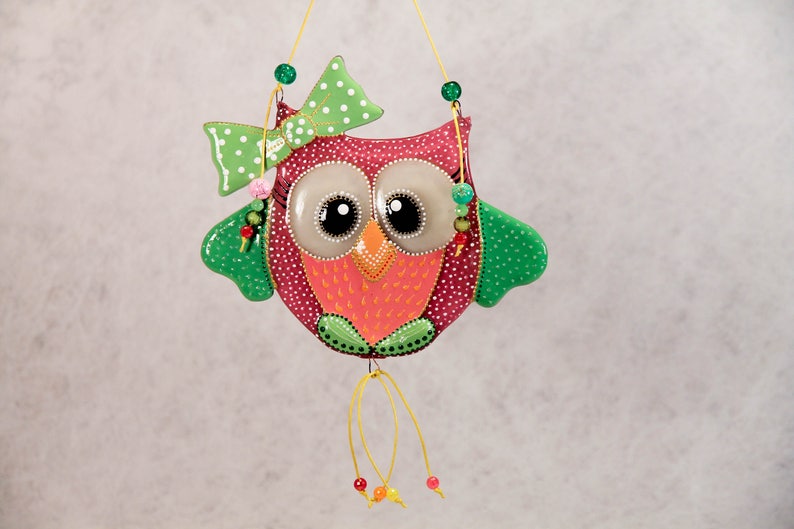 Fused Glass Little Owl Wall Hanging Hand Painted Home Decor Etsy