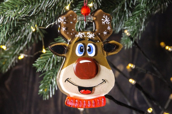 Reindeer Fused Glass Funny Christmas Tree Ornament Colorful