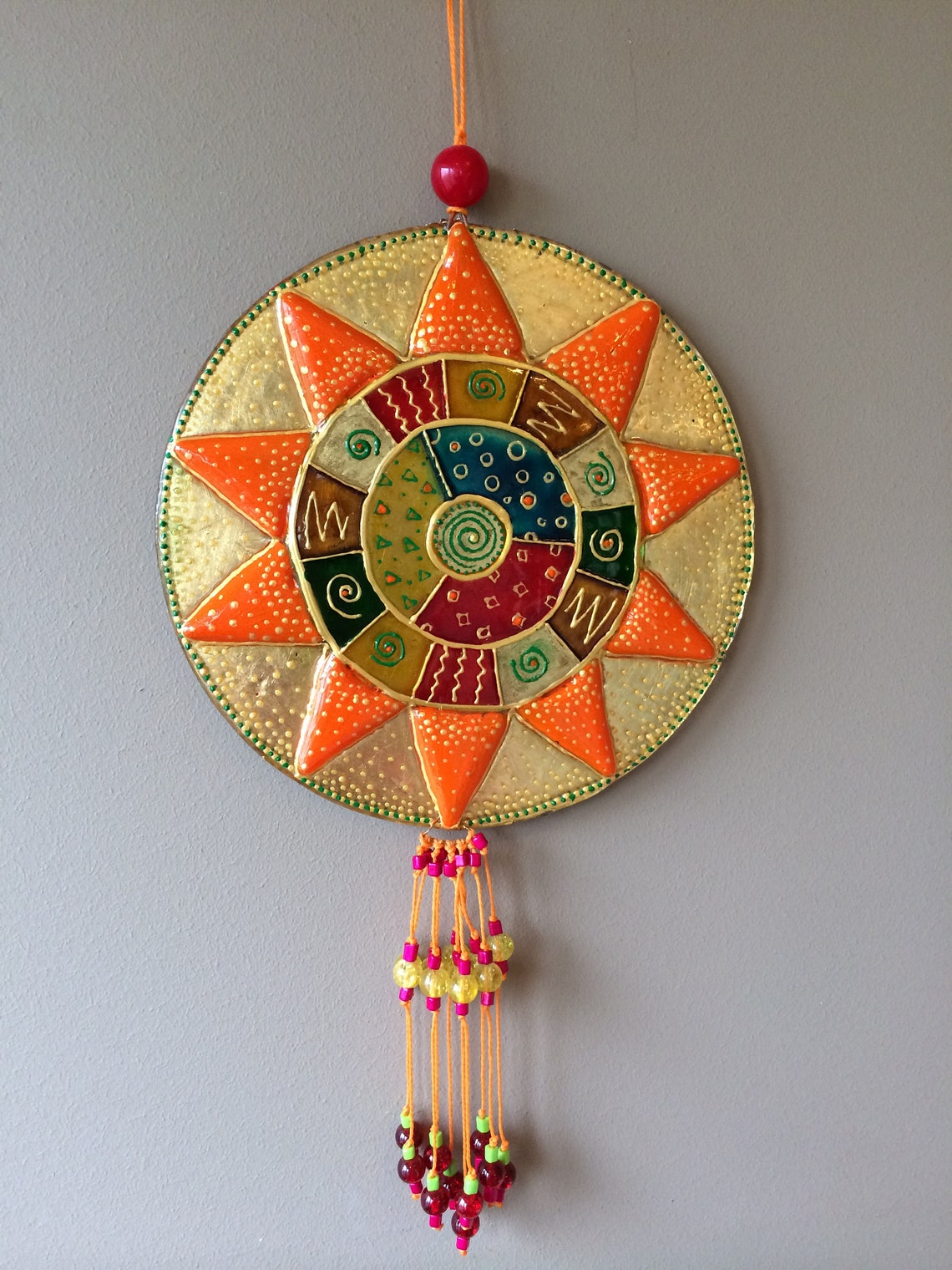 Fused Glass Sun Panel Home Decor Wall Hanging Hand Painted Etsy