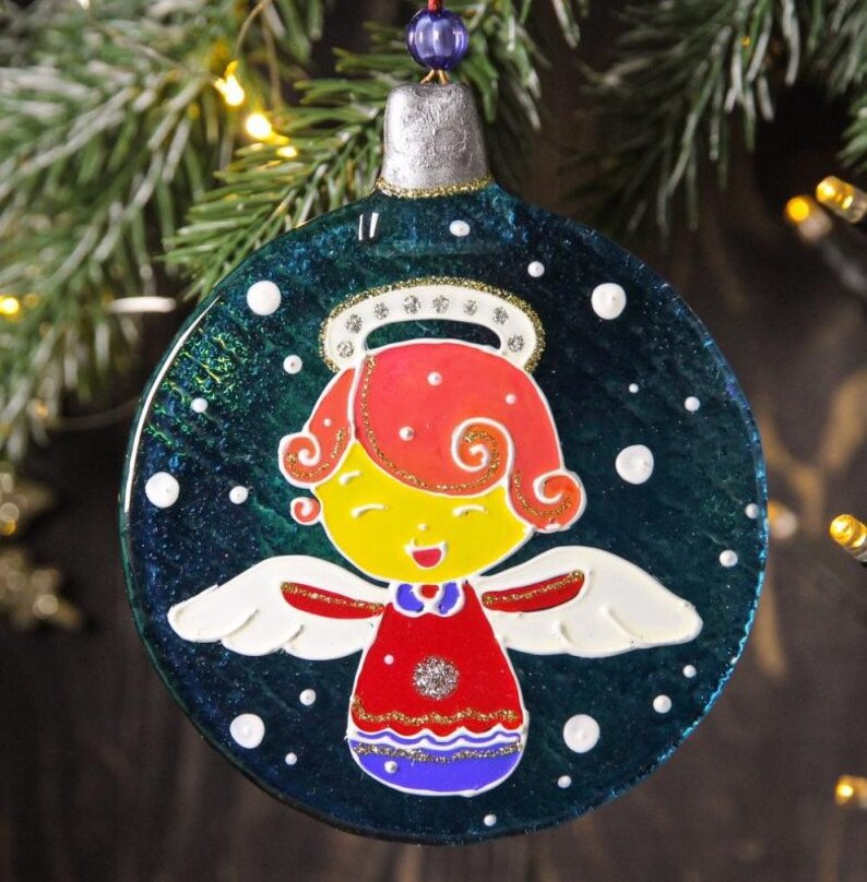 Angel Glass Christmas Ball Fused Christmas Ornament Painted Colorful