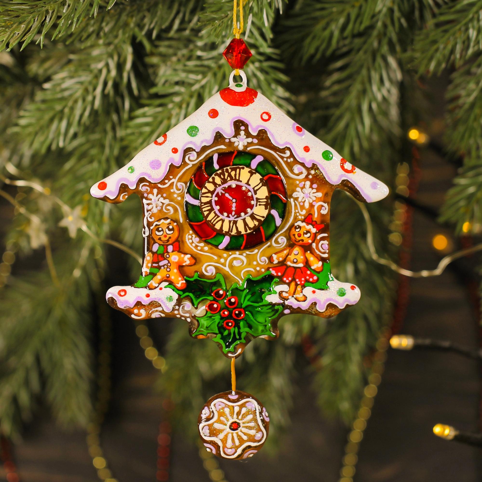 New Year Clock Fused Glass Painted Christmas Tree Ornament, Funny