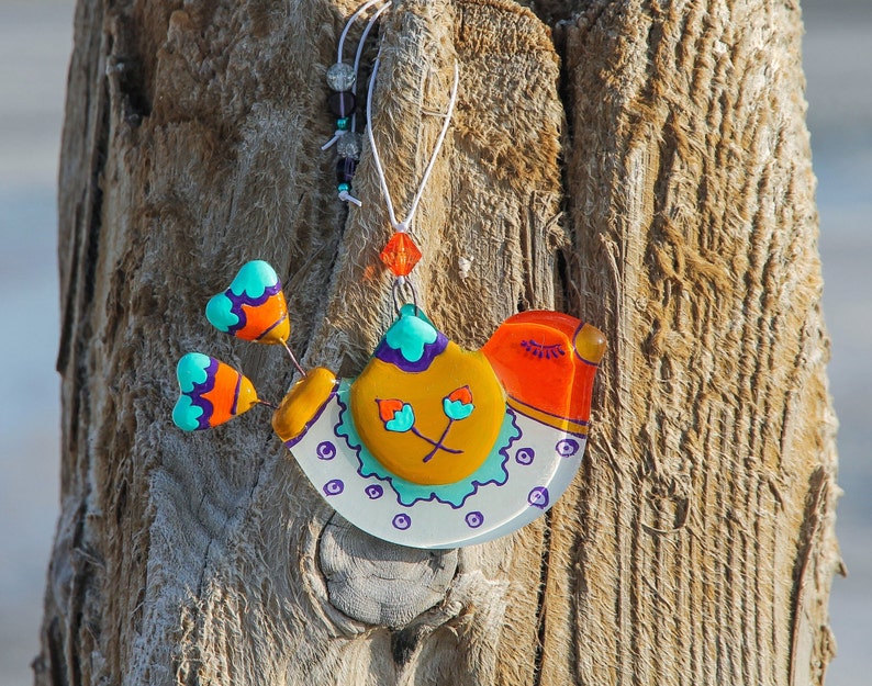 Bird Fused Glass Hand Painted Spring Wall Hanging; Modern ...