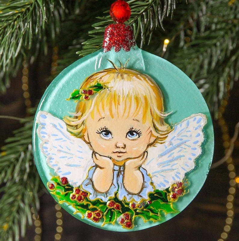 Angel Glass Christmas Ball Fused Christmas Ornament Painted Colorful