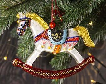 Schaukelpferd Ornament Vintage Design Wandbehang Einzigartige Ornament Bunt Handgemacht Kunst Geschenk
