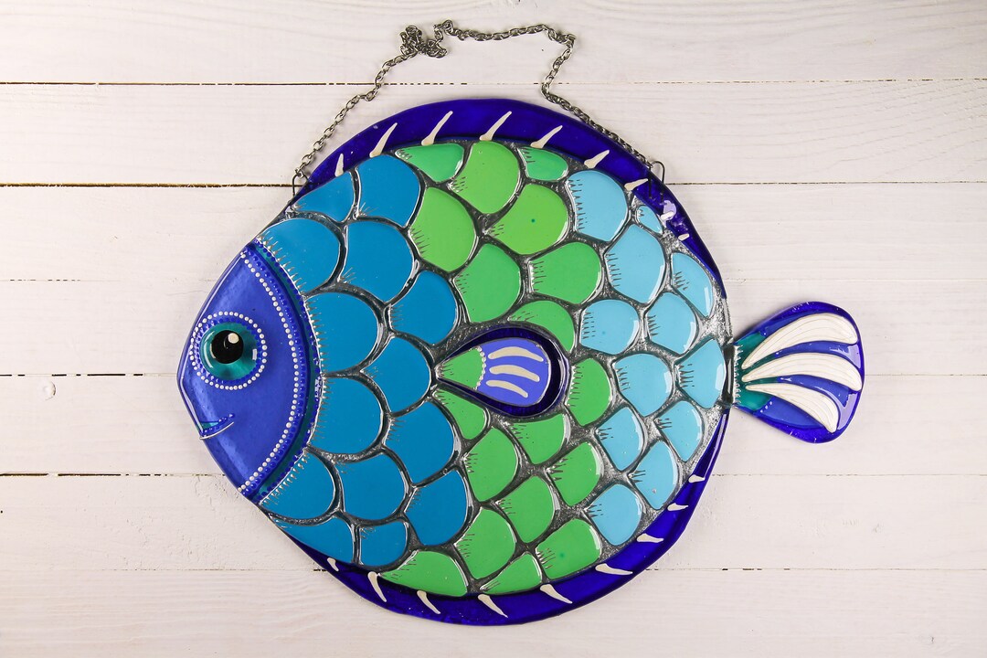 Fish Fused Glass Wall Hanging Hand Painted Colorful Panel Etsy