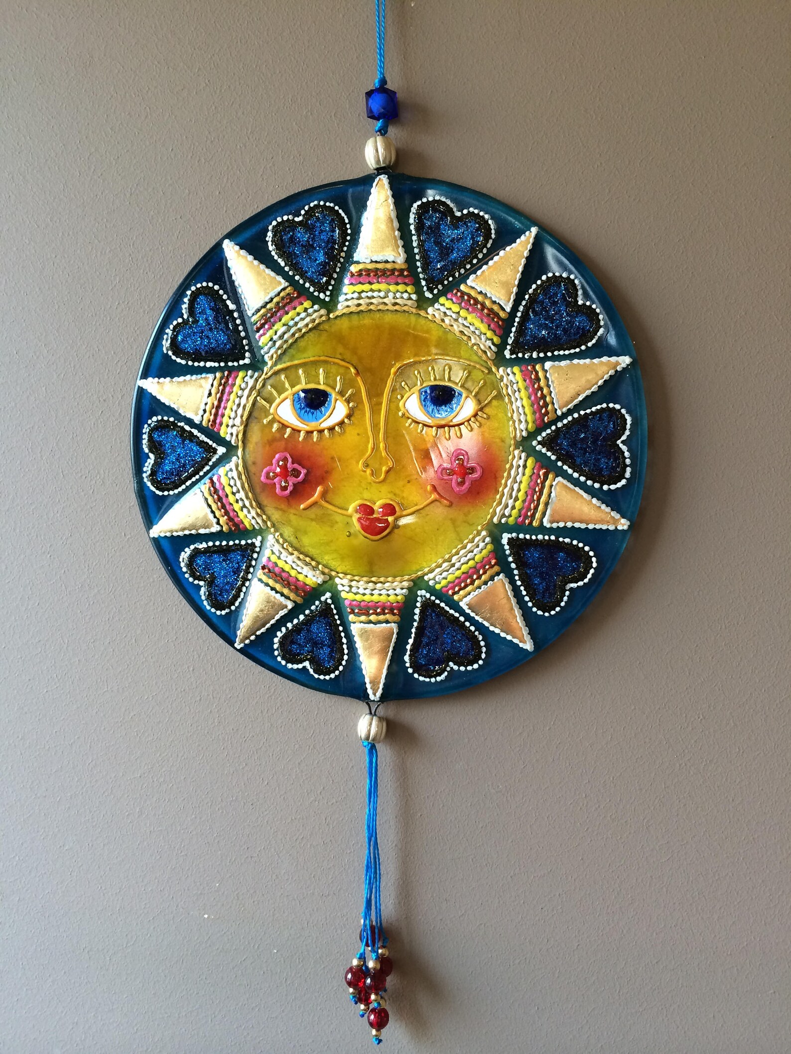 Sun Face Fused Glass Panel Modern Home Decor Handmade Round Etsy