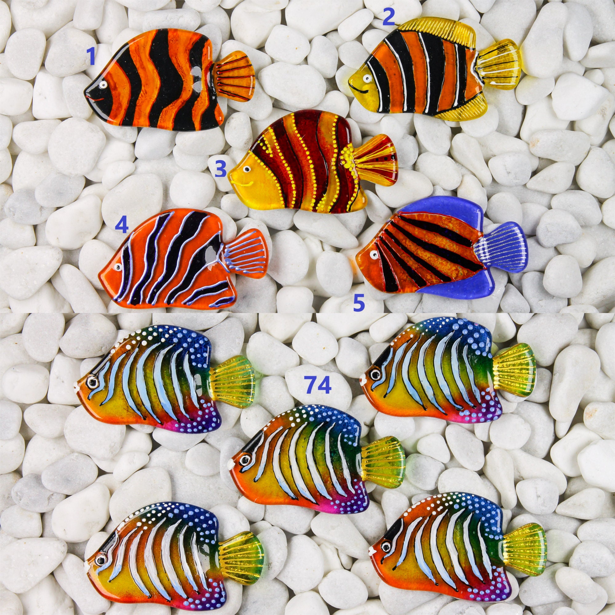Magnets Set 5-8 Items, Glass Fish Art Painted Big Magnet, Fridge ...