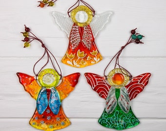 Guardian Angel; Fused Glass Little Angel for Christmas Tree; Handmade Easter Angel; Hand Painted Art Glass First Christmas Gift for Newborn