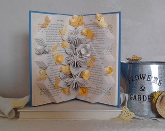 Book Sculpture, Altered Book, Book Bouquet, Origami Flowers, Book Page Flowers, Book Theme Gift, Teacher Gift, Librarian Gift, Gardener Gift