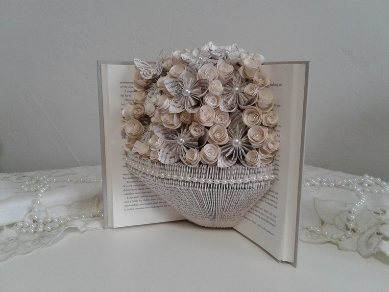 Origami Bouquet Recycled Book Art Birthday Gift Book Bouquet Wedding Gift Book Theme Gift Book Page Flowers Origami Flowers