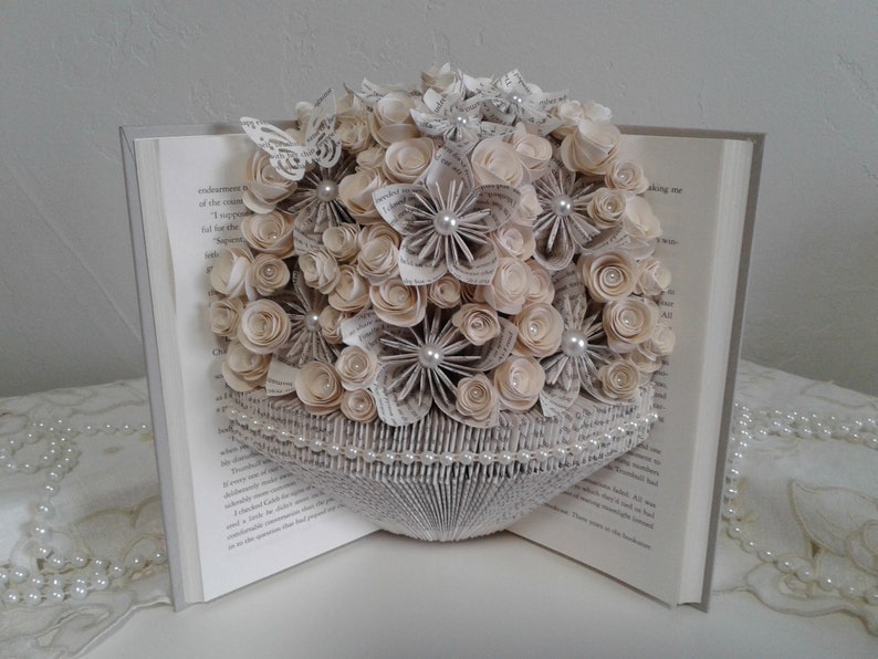 Origami Bouquet Recycled Book Art Birthday Gift Book Bouquet Wedding Gift Book Theme Gift Book Page Flowers Origami Flowers