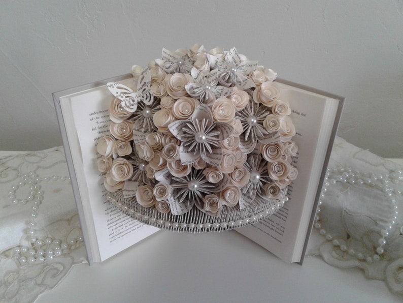 Origami Bouquet Recycled Book Art Birthday Gift Book Bouquet Wedding Gift Book Theme Gift Book Page Flowers Origami Flowers