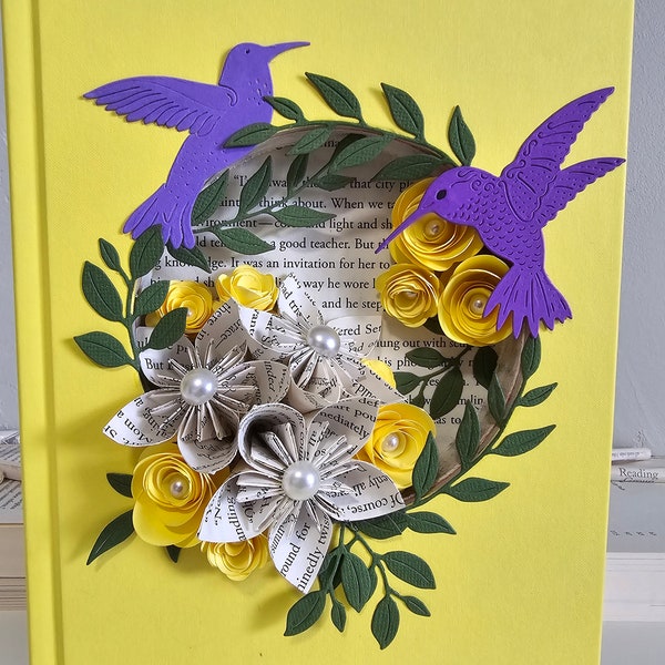 Book Sculpture, Hummingbirds, Altered Book, Book Art, Hummingbird Garden, Book Bouquet, Librarian Gift, Teacher Gift, Book Theme Gift