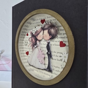 Book Sculpture, Wedding Decor, Anniversary Gift, Bride and Groom, Whimsical, Altered Book Pages, Upcycled Repurposed Art