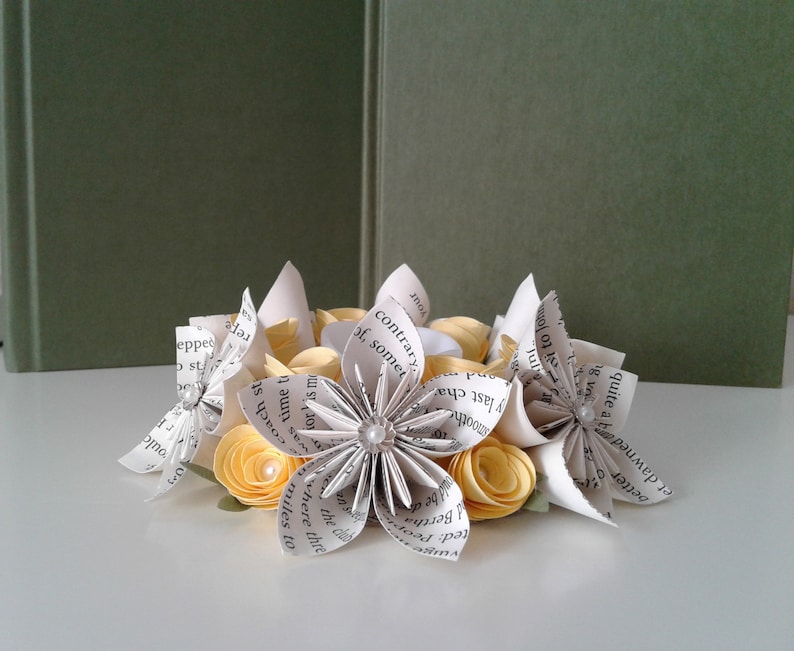 Candle Ring Origami Flowers Tea Light Candles Book Page Flowers Candles Librarian Gift Book Bouquet Book Theme Gift Teacher Gift
