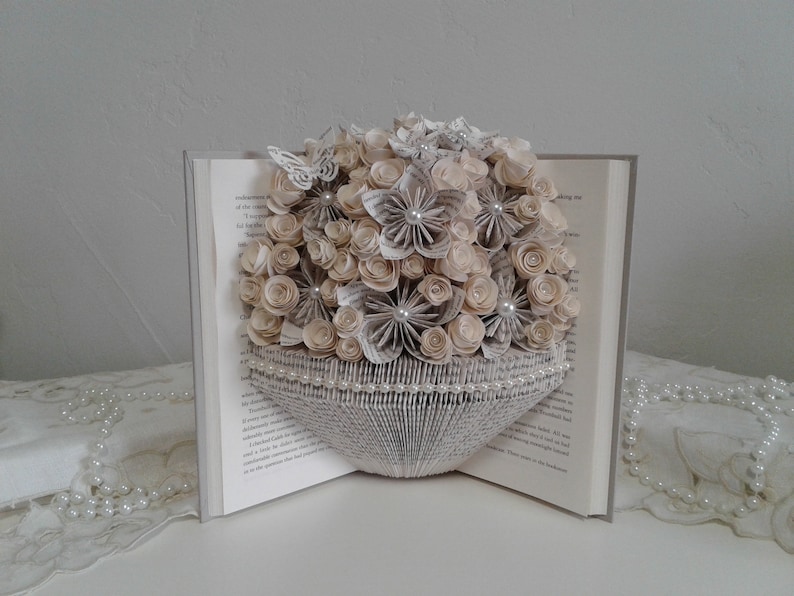 Origami Bouquet Recycled Book Art Birthday Gift Book Bouquet Wedding Gift Book Theme Gift Book Page Flowers Origami Flowers