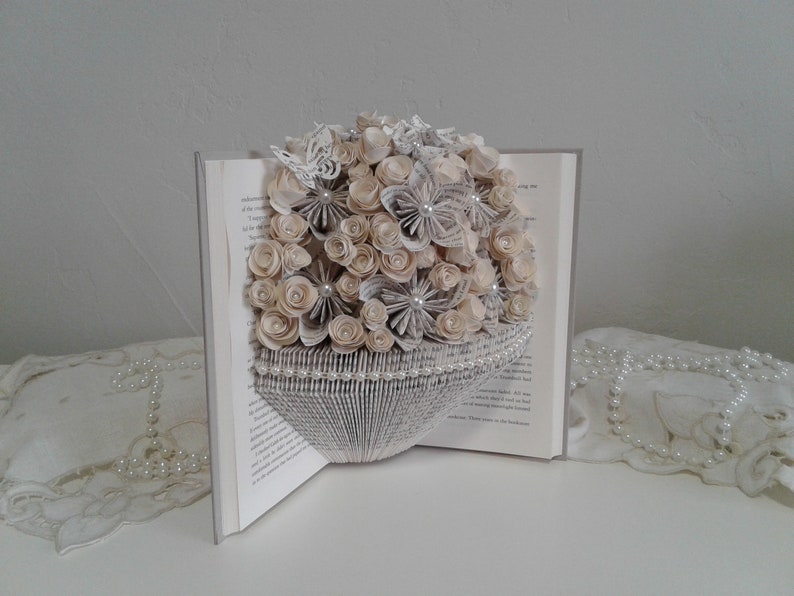 Origami Bouquet Recycled Book Art Birthday Gift Book Bouquet Wedding Gift Book Theme Gift Book Page Flowers Origami Flowers